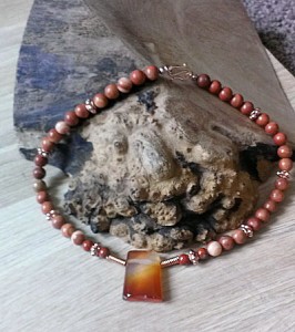 handcrafted necklace with marsala tiger stone and silver plated catch