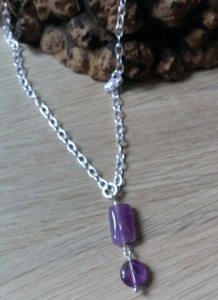 handcrafted pendant lilac stones with silver plated chain and catch